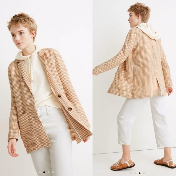 Madewell yellow gingham check linen dorset blazer jacket size XS‎ - Picture 1 of 6